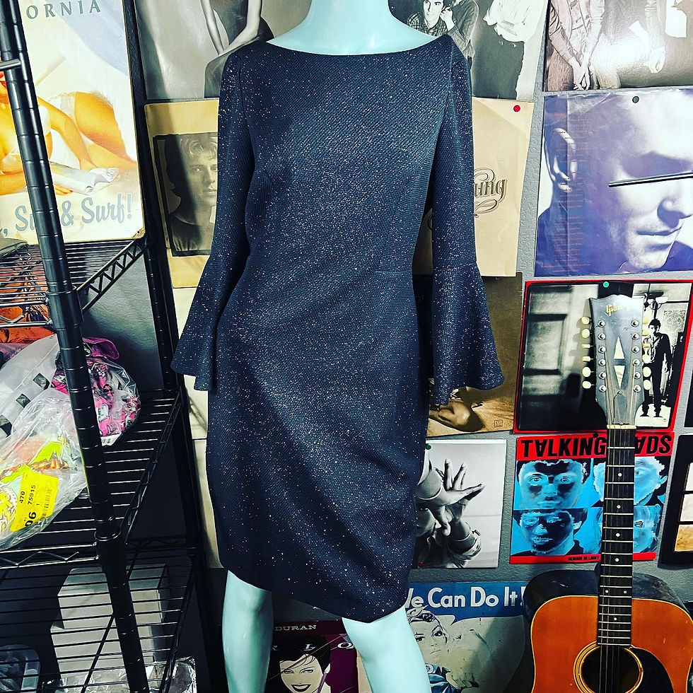 Thumbnail: NWT VINCE CAMUTO GREY SILVER SPARKLE FORMAL BELL-SLEEVE COCKTAIL DRESS 6  SIZE: 