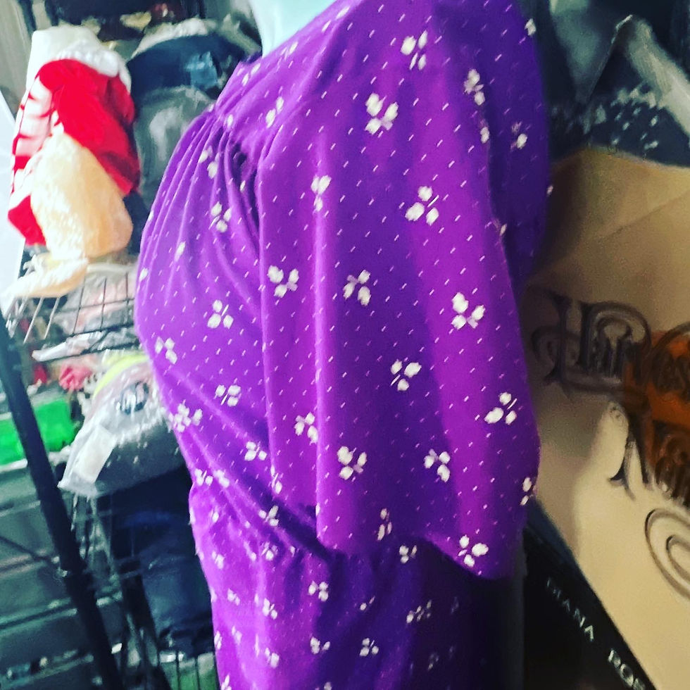 Thumbnail: VINTAGE 1970’s FLORAL BRIGHT PURPLE MIDI DRESS  SIZE: LARGE Chest: 22 inches  Wa