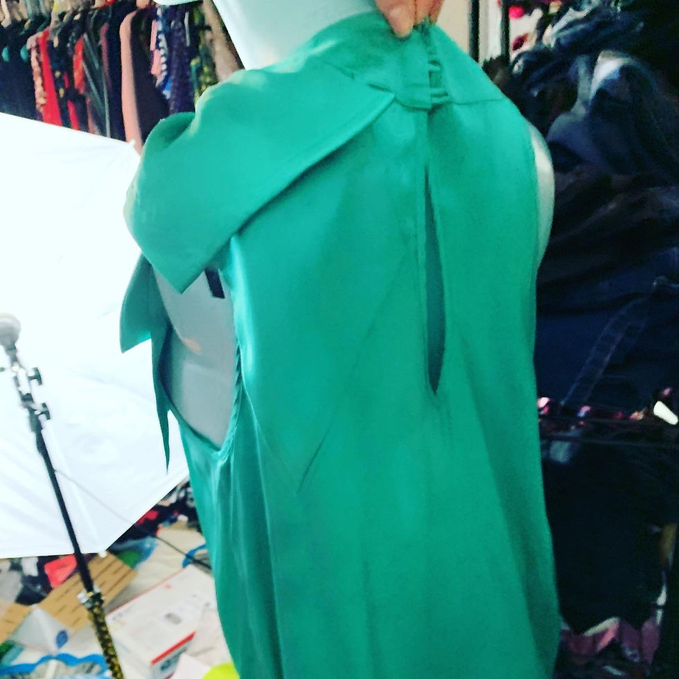 Thumbnail: True Couture Silk Teal Bow Shoulder Halter Dress Size: Small Chest: 20 inches  L