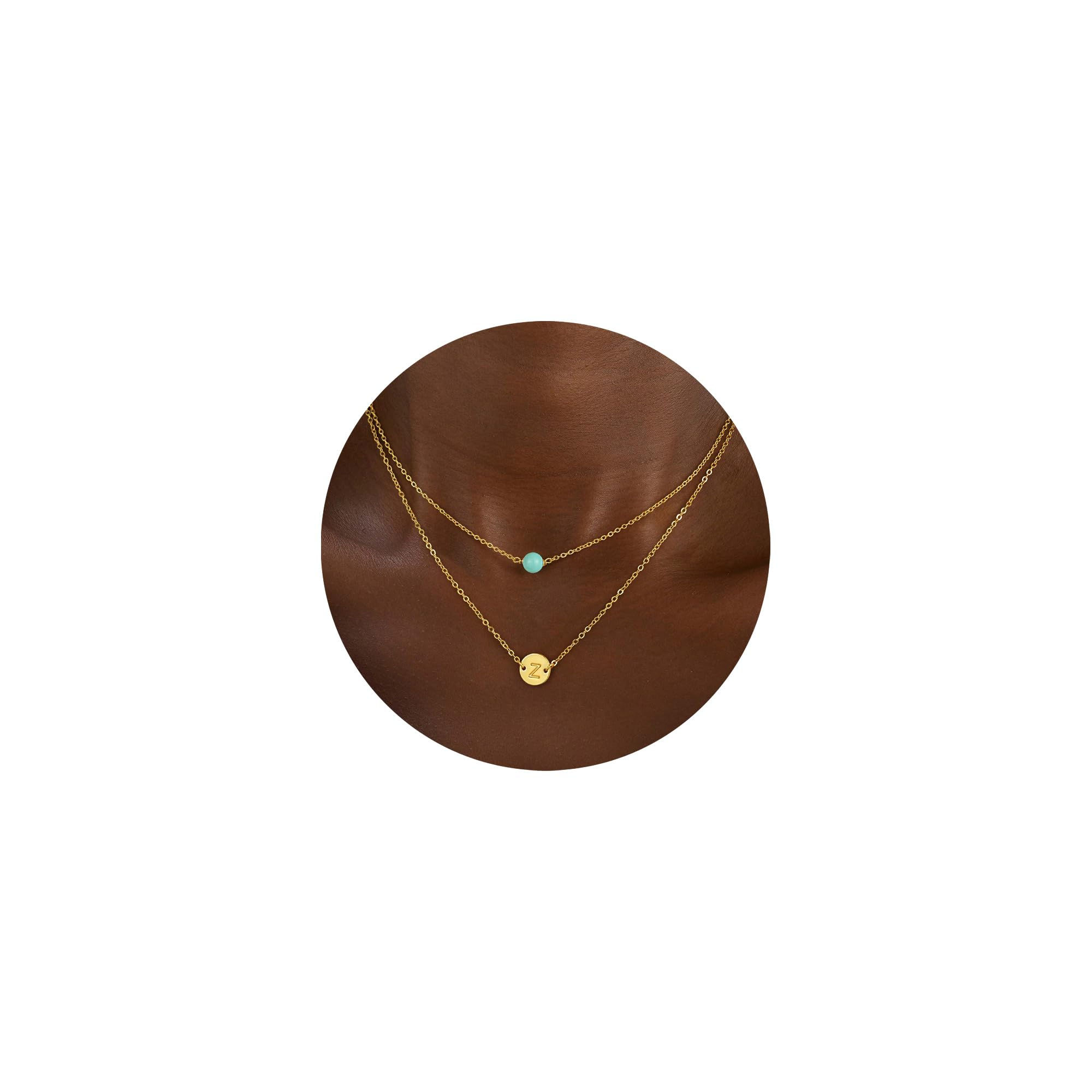 Turandoss Layered Initial Necklaces for Women 18K Real Gold Plated Dainty Turquo