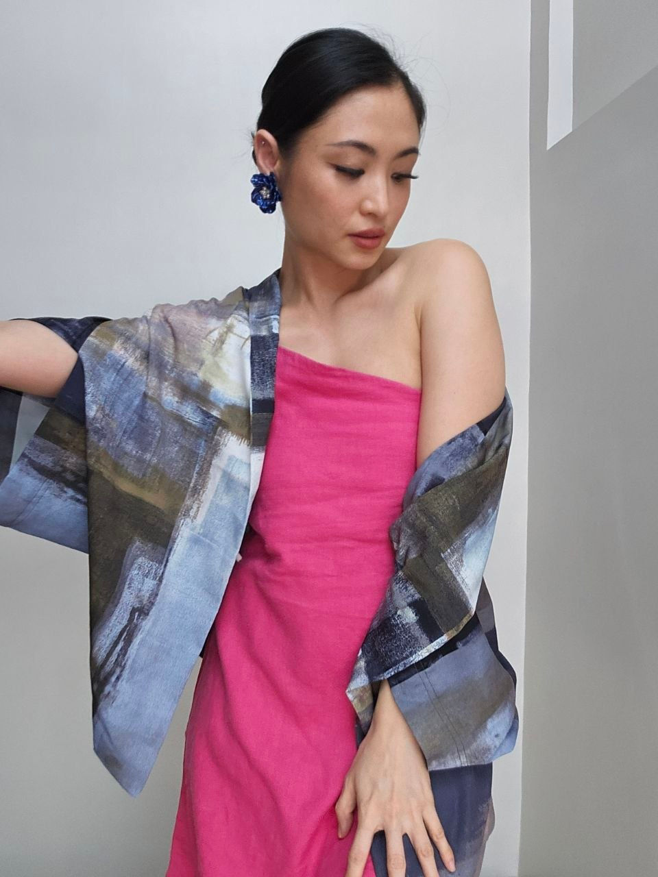 Thumbnail: Multi-Way Kimono (Korean Fabric, Blue & Brown)