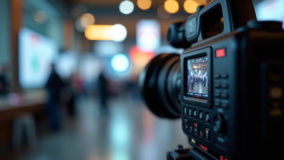 Close-up view of a video camera filming a creative marketing project