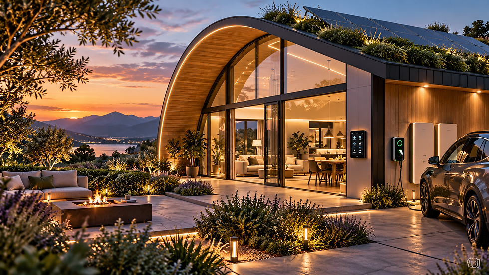 HORIZONT future smart home with solar PV, EV charging, integrated smart controls and floor-to-ceiling glazing