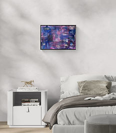 Where the Heart Waits abstract painting displayed in a bedroom