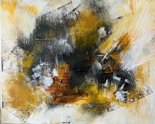 Abstract acrylic painting After the Holding. Warm ochre tones