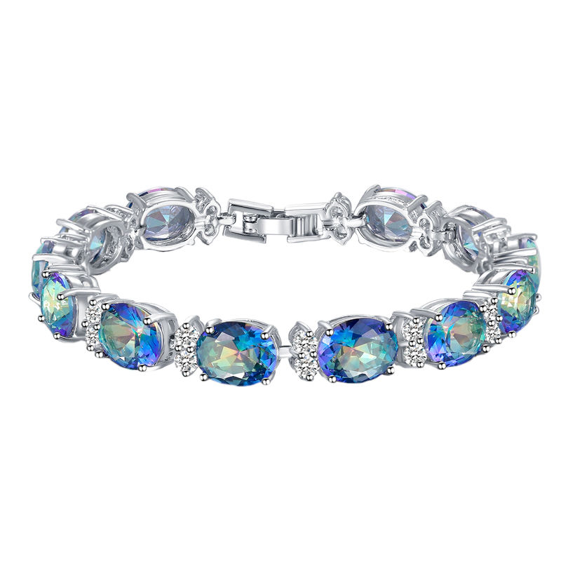 Beautiful Round Oval Mystical Blue Rainbow Color Big Crystal Bracelet