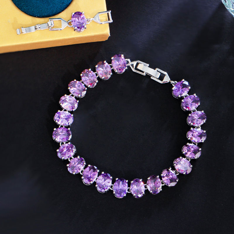 Unique Green Cubic Zirconia Silver Color Oval CZ Tennis Link Chain