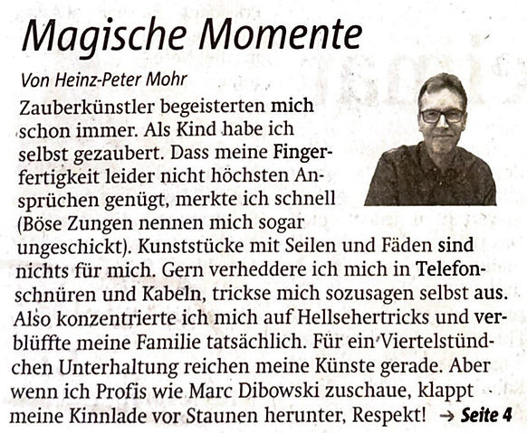 Zeitung Zauberer Marc Dibowski Meinung 2023