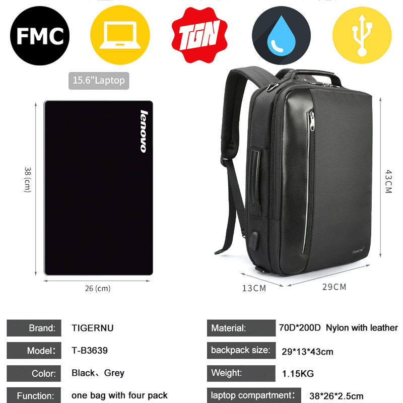 Thumbnail: Maletin Mochila Tigernu 3639 15.6