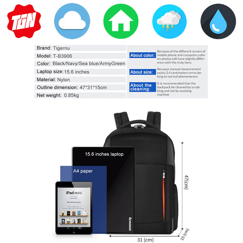 Thumbnail: Mochila Tigernu 15.6 Usb Anti Lluvia Antirrobo Hackeo 3906