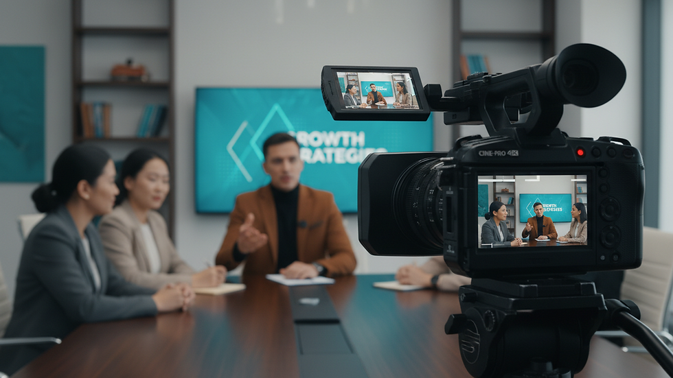 Close-up view of a video camera filming a corporate training session