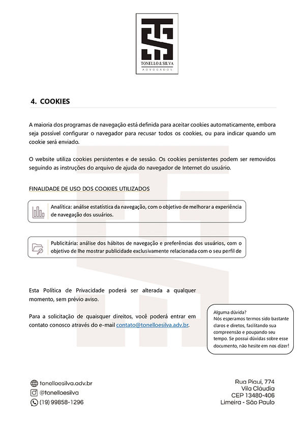 Politica de Privacidade do escritório tributarista tonello e silva advogados