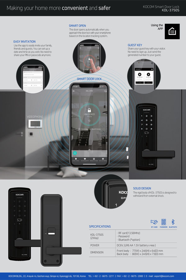 ภาพขนาดย่อ: KOCOM DIGITAL DOOR LOCK รุ่น KDL-3750S Card Password App