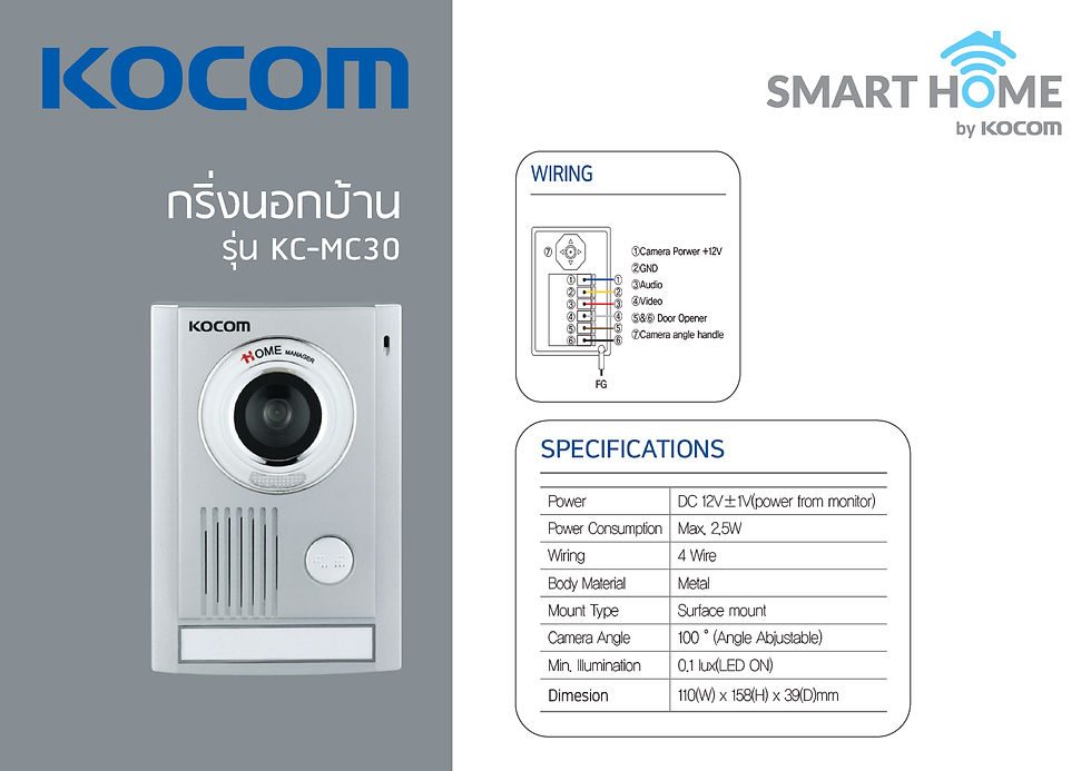 Thumbnail: KOCOM VIDEO DOOR PHONE กริ่ง รุ่น KC-MC30 และ จอ รุ่น KCV-544SD รุ่นจอสัมผัส