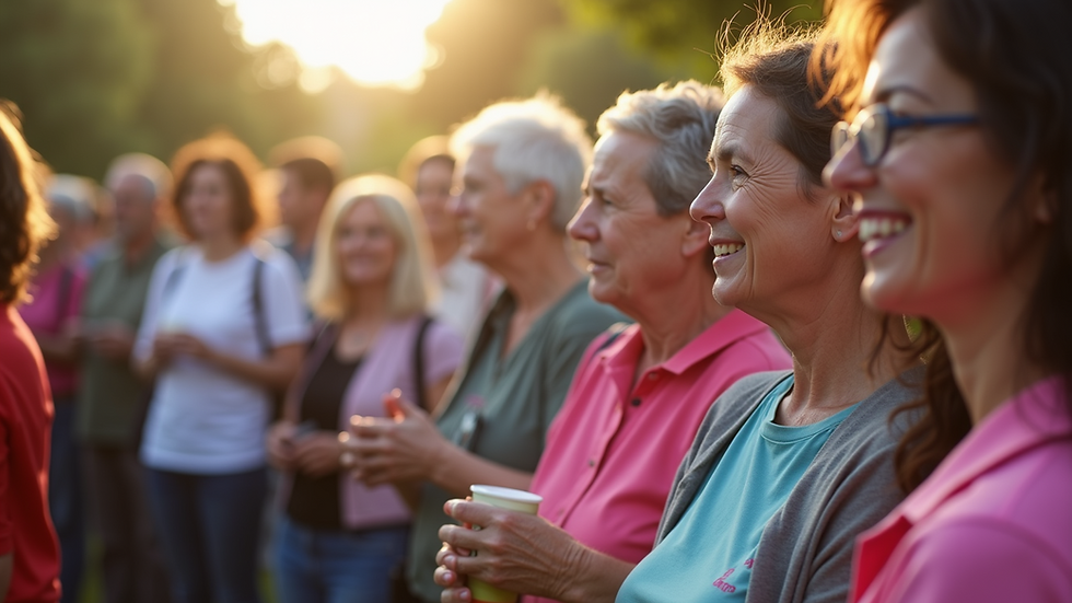 Eye-level view of a community gathering for cancer awareness event