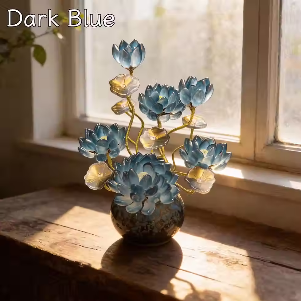 Thumbnail: Handmade Blue Glass Lotus Flower with Decorative Pot 