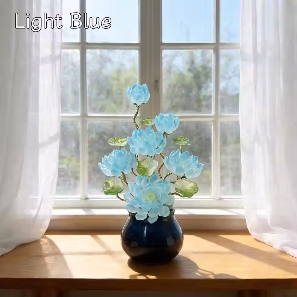 Thumbnail: Handmade Blue Glass Lotus Flower with Decorative Pot 