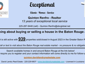 August 2023 Aggregate Home Sales in the Greater Baton Rouge Area