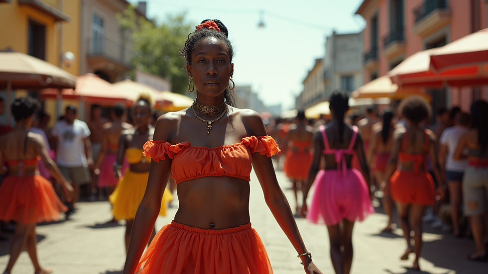 Vista panorámica de un colorido desfile en el Festival de la Mama Negra