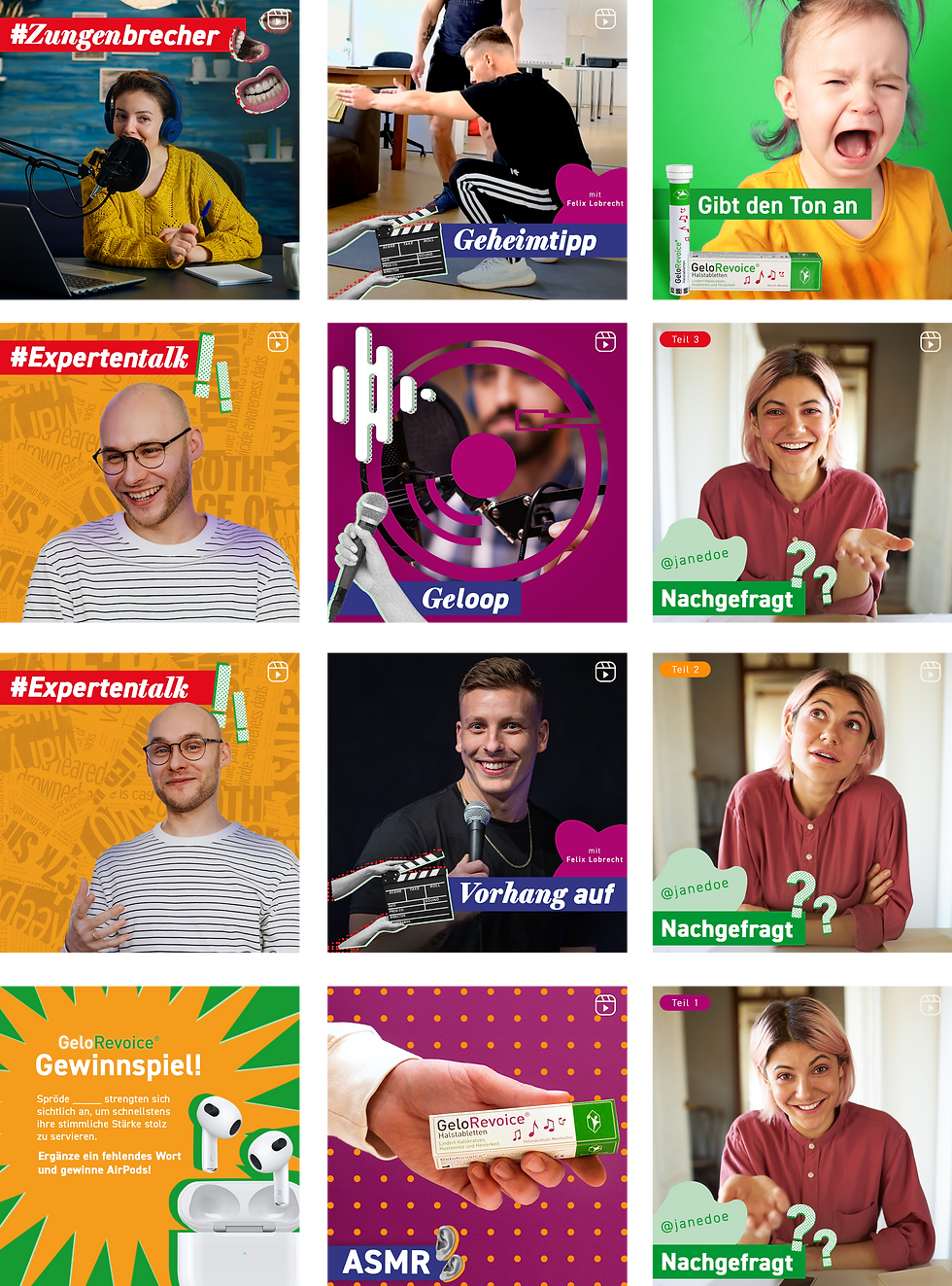 Neugestaltung des Instagram-Feeds von Gelo Revoice mit einem collagebasierten visuellen Identitätssystem