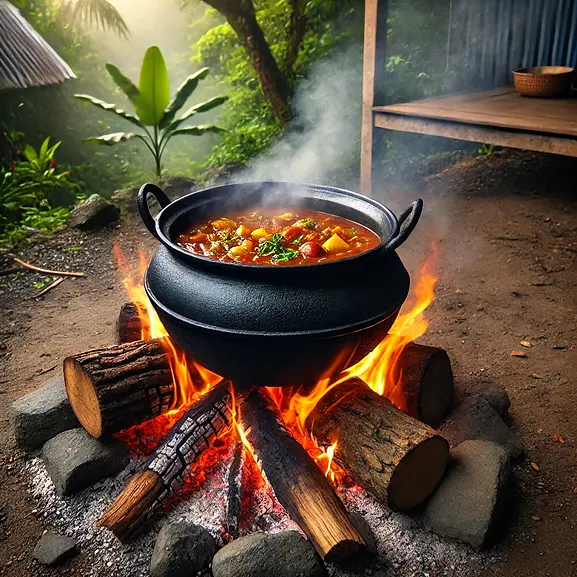 DALL·E 2024-09-04 09.58.00 - A photo-realistic scene of a traditional Creole curry pot coo