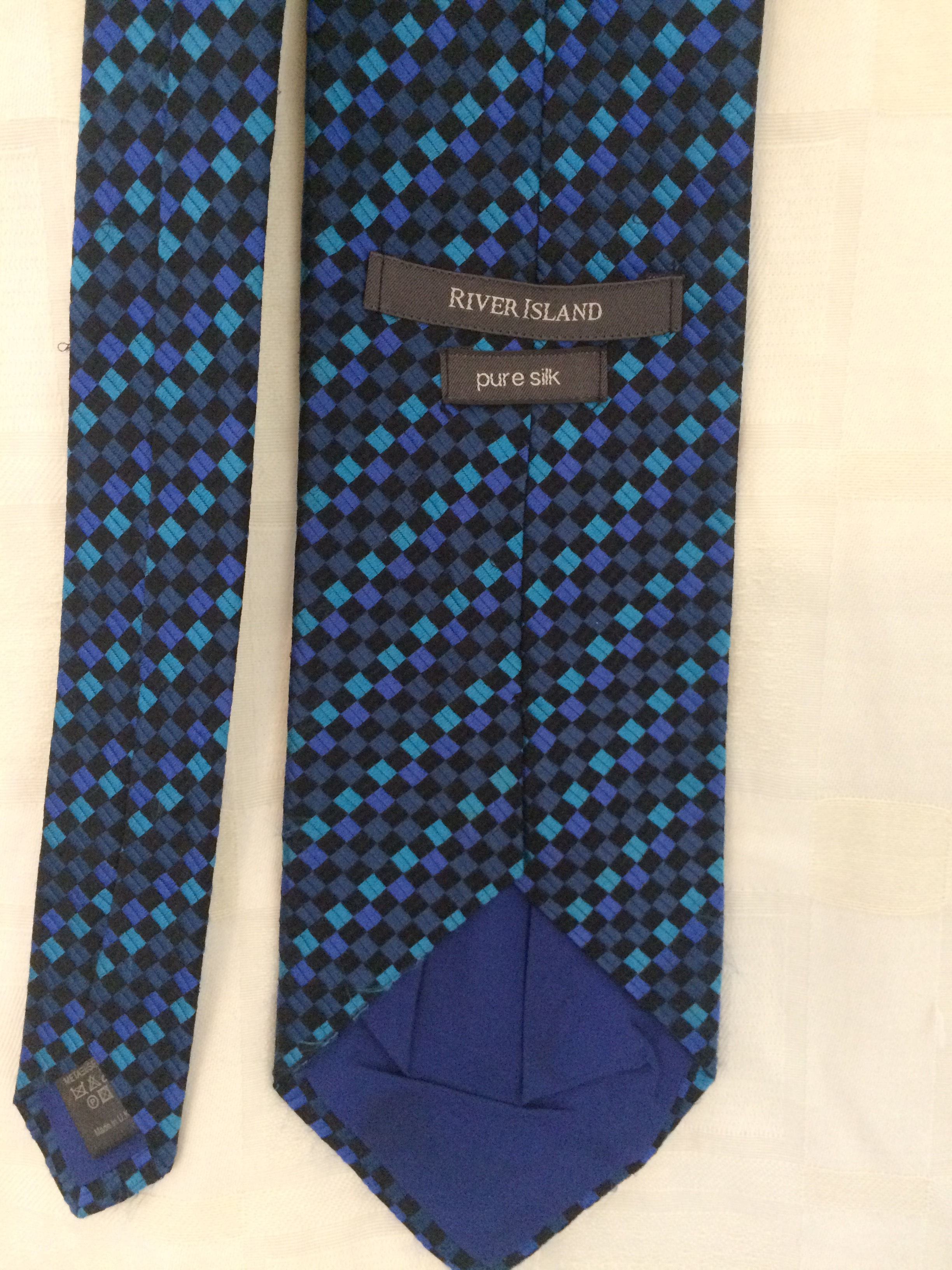 River Island Navy & Turquoise Check Tie