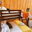 Bunk beds, single bed, shared room, lamps, fans, outlets.