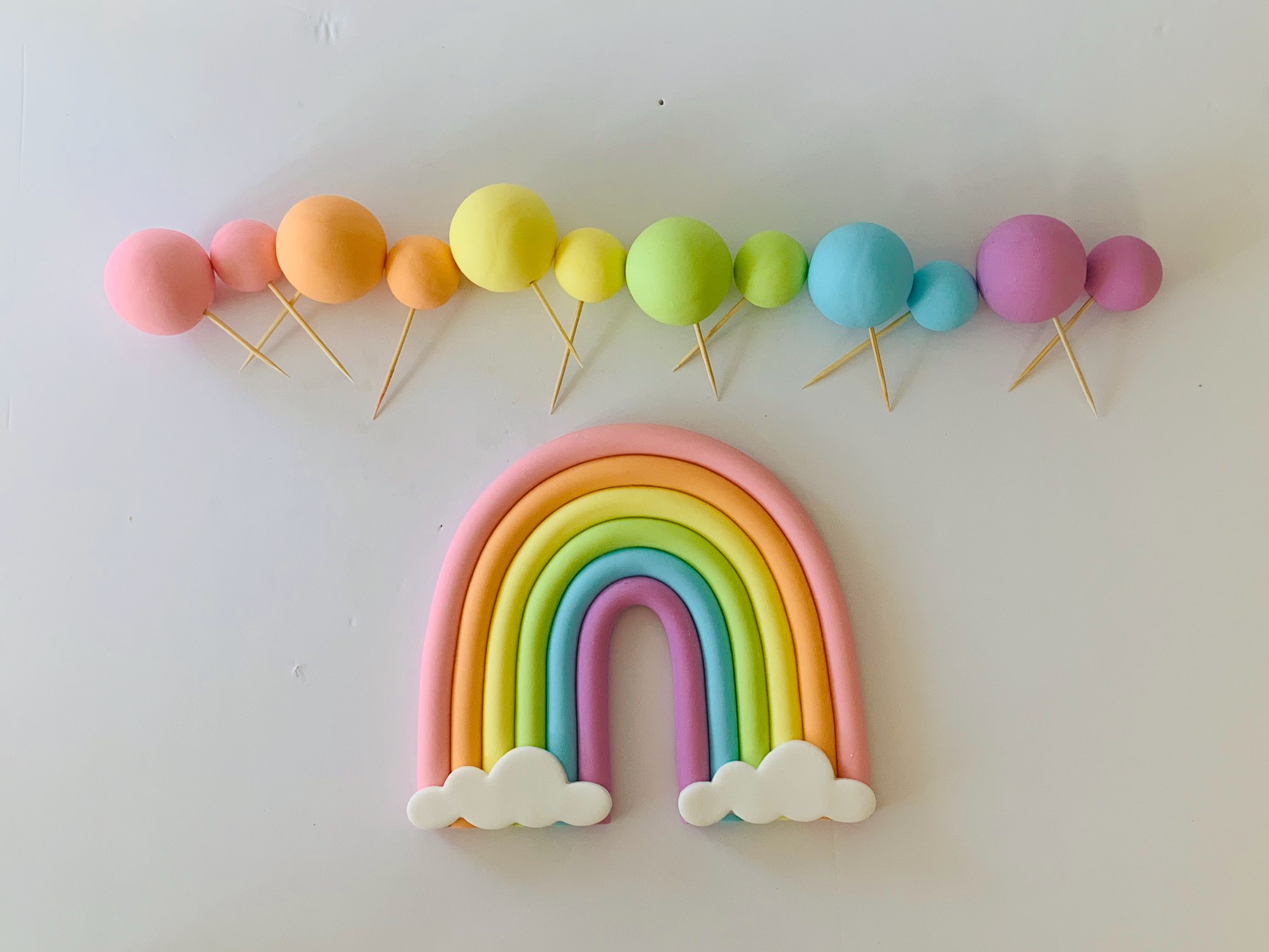 Fondant Rainbow And Cake Balls Topper Decoration Set