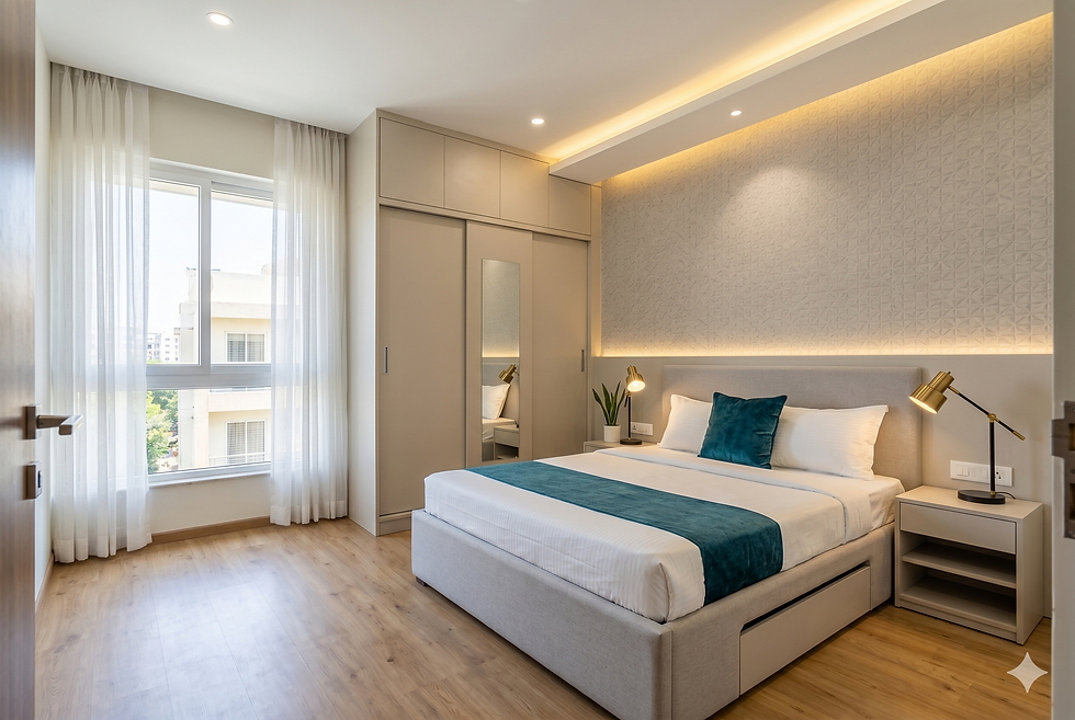 Bedroom and wardrobe interior design by House of Designs for Marathahalli homes