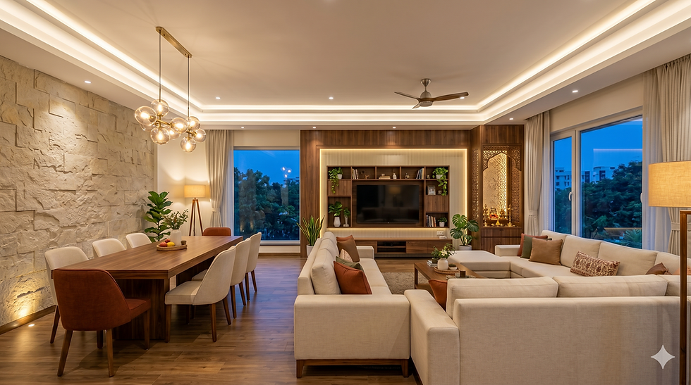 Completed living and dining interior by House of Designs in RR Nagar Bangalore