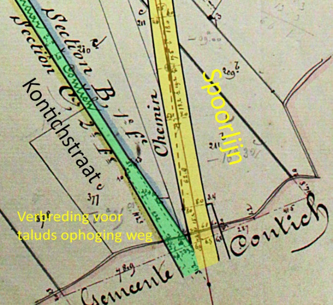Mutatieschets 6 van 1875 met onteigeningen voor de aanleg van de spoorweg.