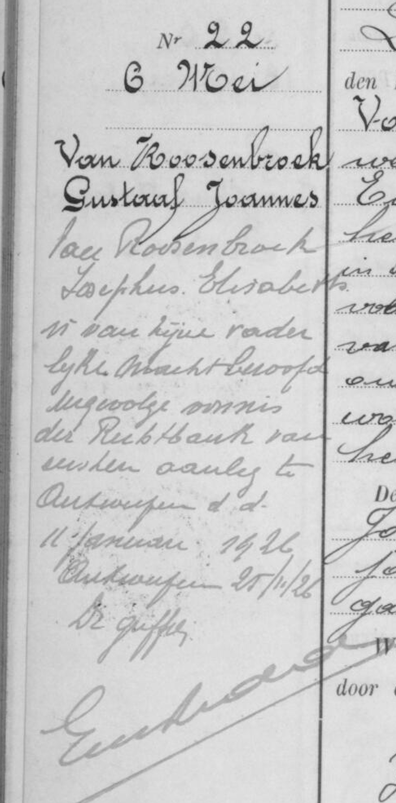 Geboorteakte Gustaaf Joannes Van Roosenbroek (Rijksarchief)