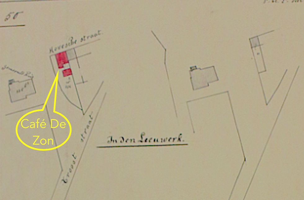 Aanpassing van het plan van het gemeenteplein in 1931, waardoor Café De Zon verdwijnt. (Historisch Archief Edegem, kadasterschets 50 van 1931)