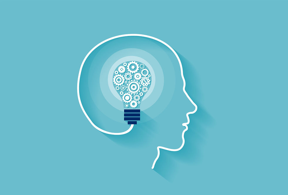 A drawing of a human brain with a lightbulb inside