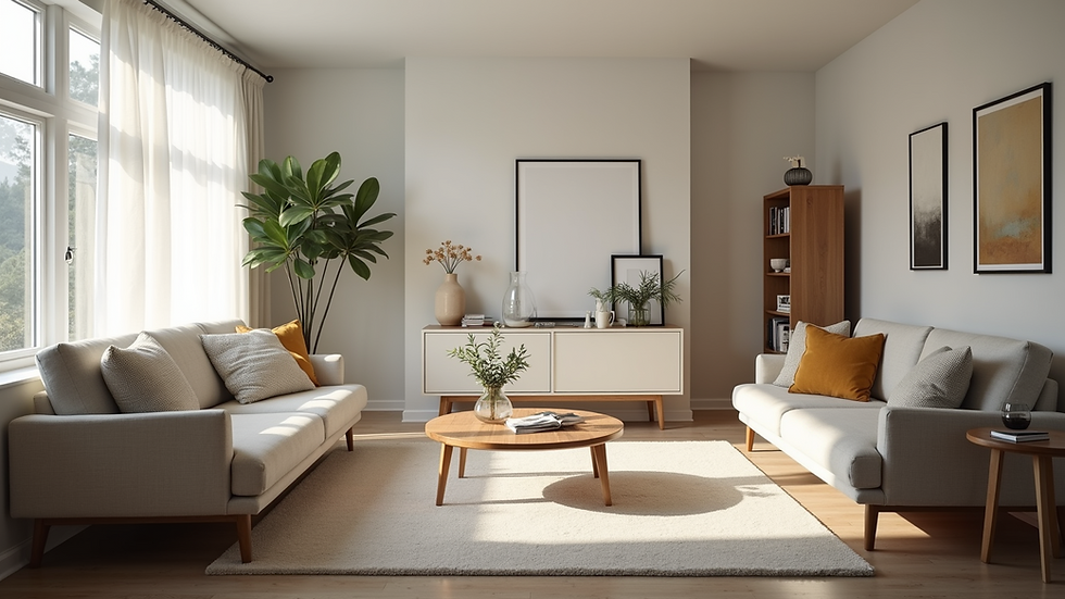 Eye-level view of a clean and organized living room