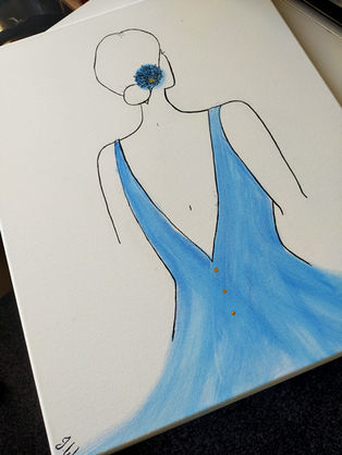Woman wearing a blue dress, minimalist art, Pages & Nerdrages, fashion illustration
