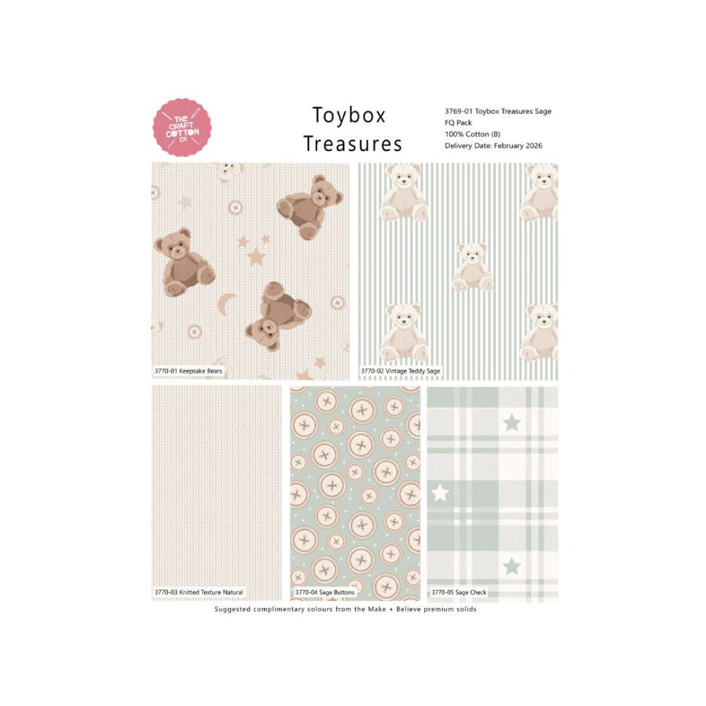 Toybox Treasures Fat Quarters Keepsake Sage Set Pk5