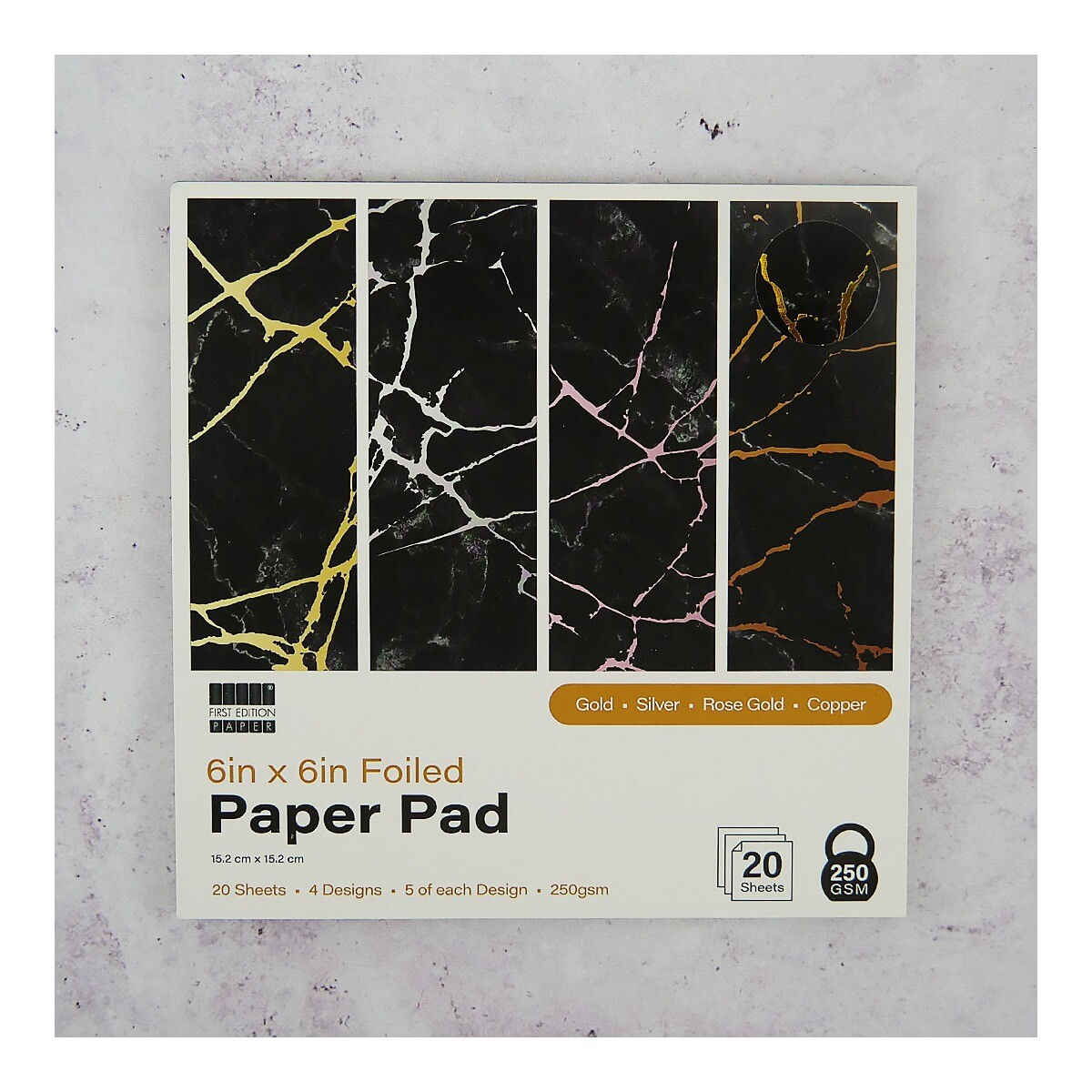 6 x 6 Marbled Foil Paper Pad 24 sheets 2 Colours 