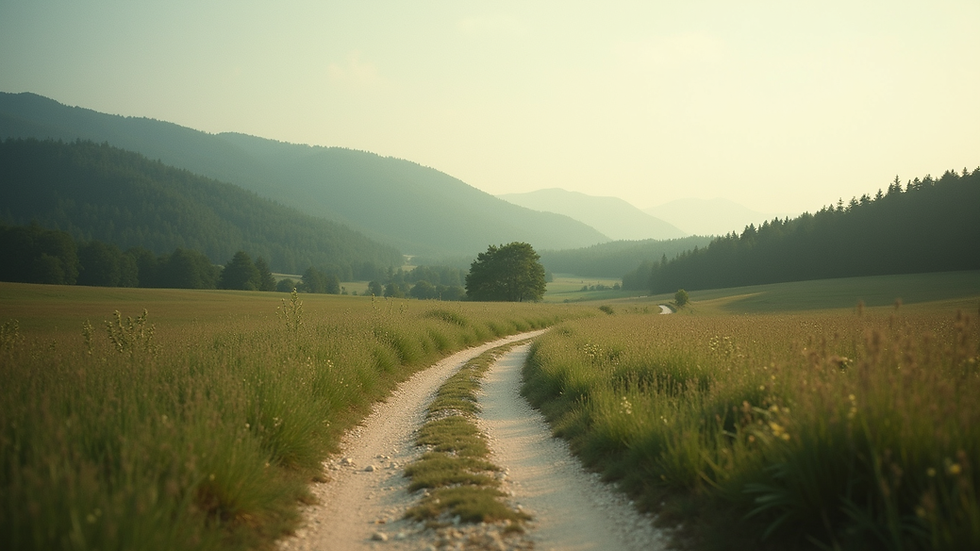Eye-level view of a serene landscape with a winding path