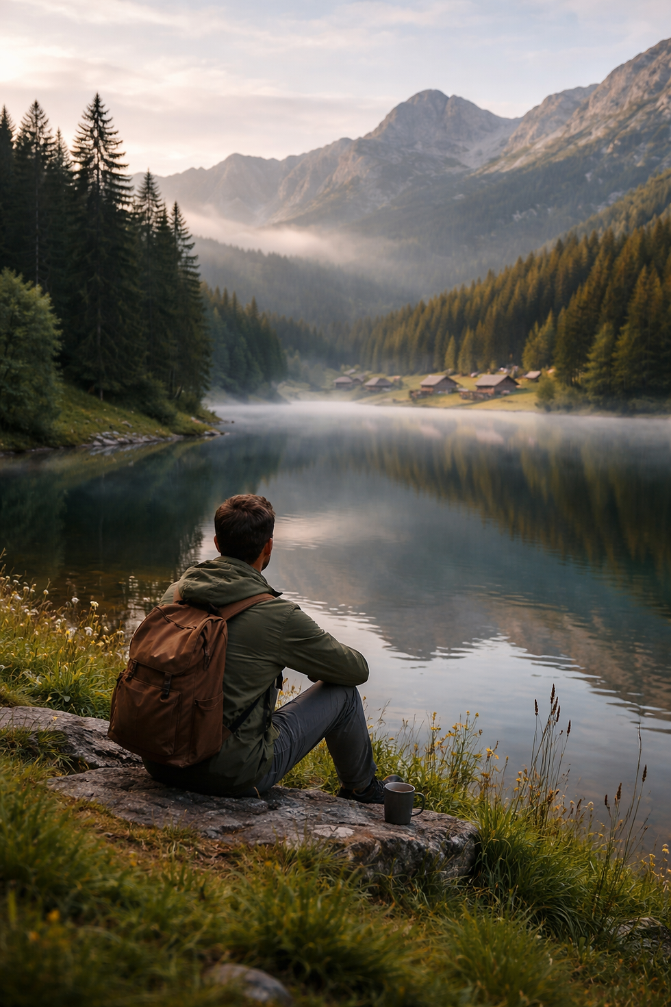 Mann vor einem See