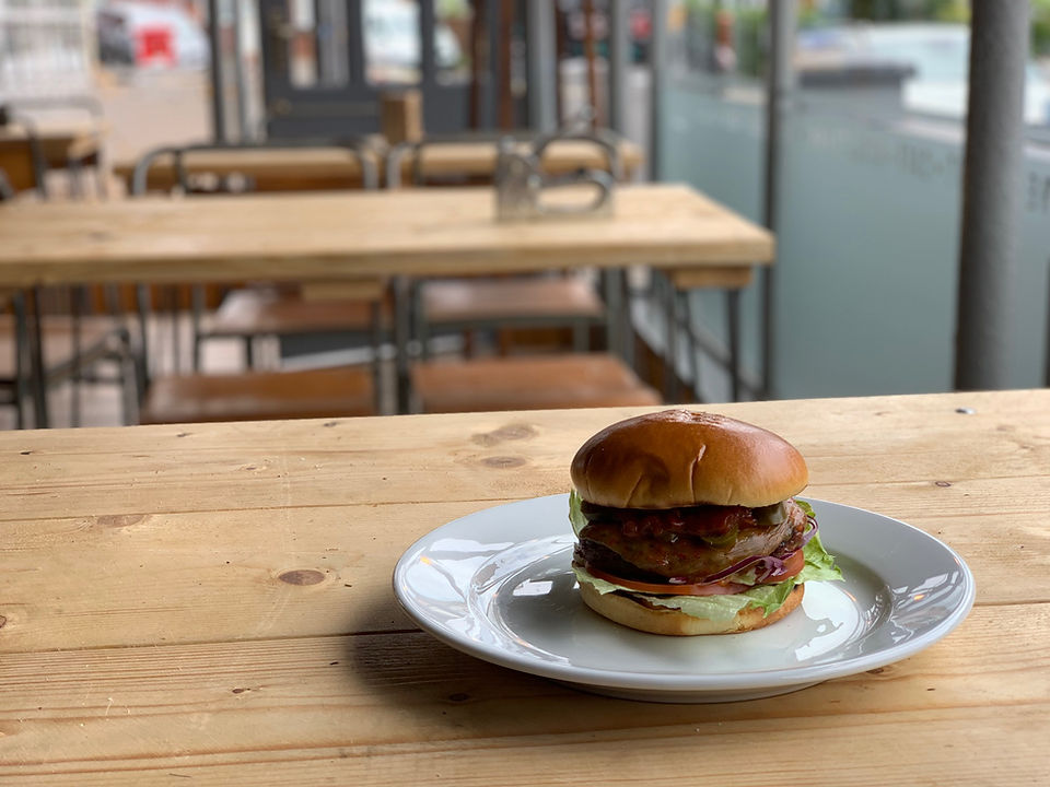 Beef Burger on a plate in the Hideout.