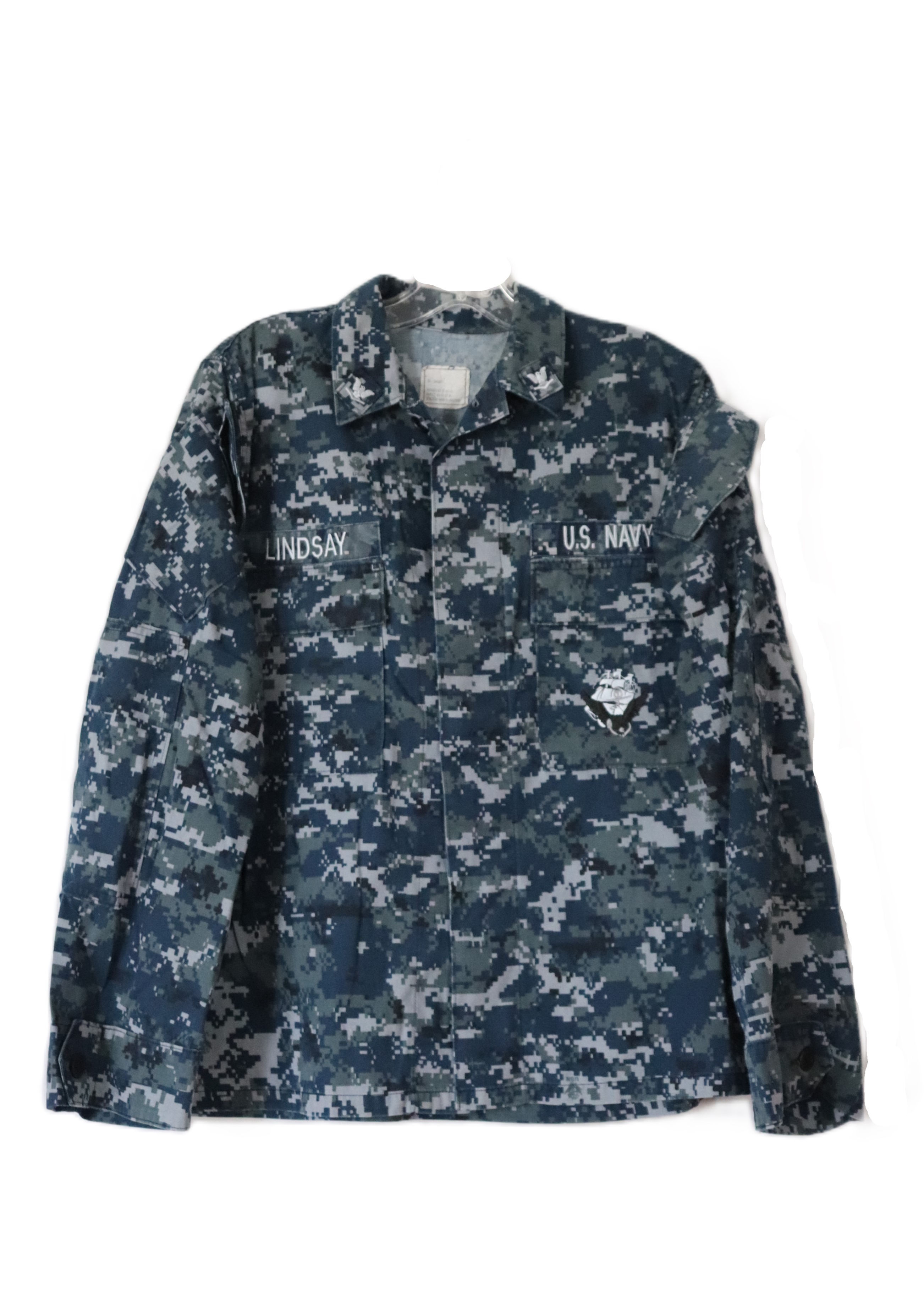 SIZE 35-S US NAVY ARMY BLUE DIGITAL NWU BLUEBERRY SHIRT