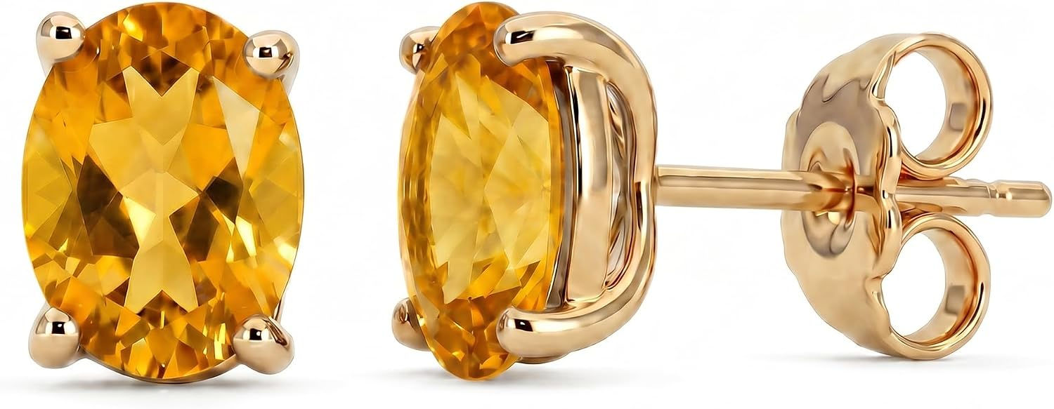 LE VIAN Gemstone Oval Stud Earrings for Women in 14K Yellow or Rose Gold Plated