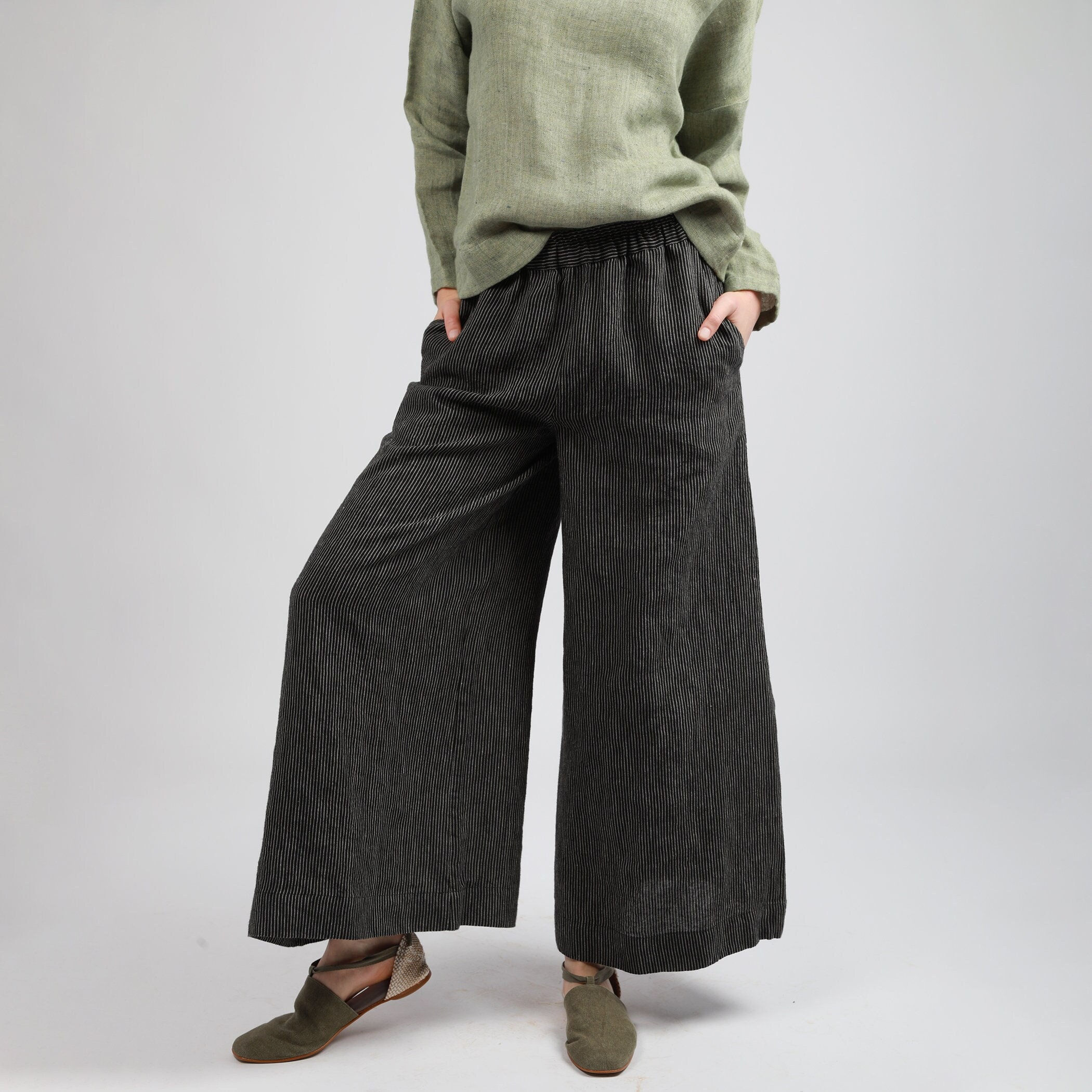 KOKO Extra Wide Leg Linen Pants with Pockets, Minimalist Trousers Women, Linen 