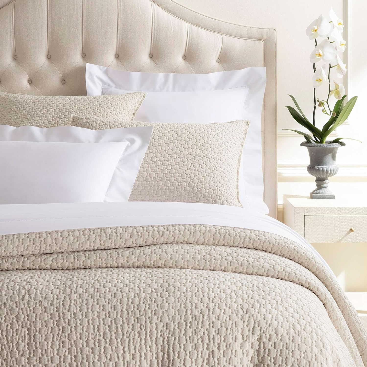 Lodi Sand Solid Cotton Matelasse Coverlet, Queen
