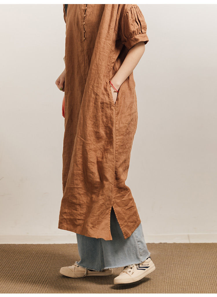 Hochwertiges Pyjama kleid aus reinem Leinen mit einfachem Schlaf kleid im lässi