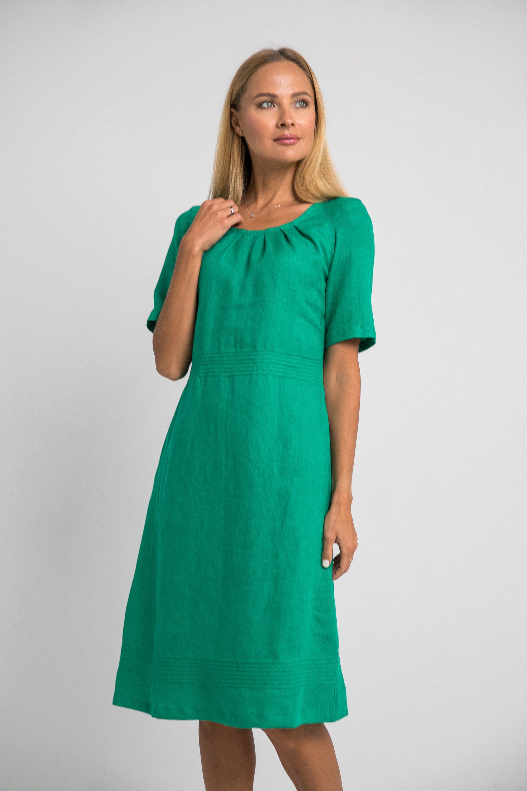100% Linen Dress With Hand Embroidery 1253