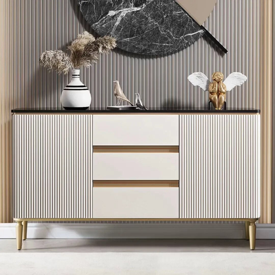Light Luxury Console Cabinet Marble Fancy Golden Table with Drawers Buffet
