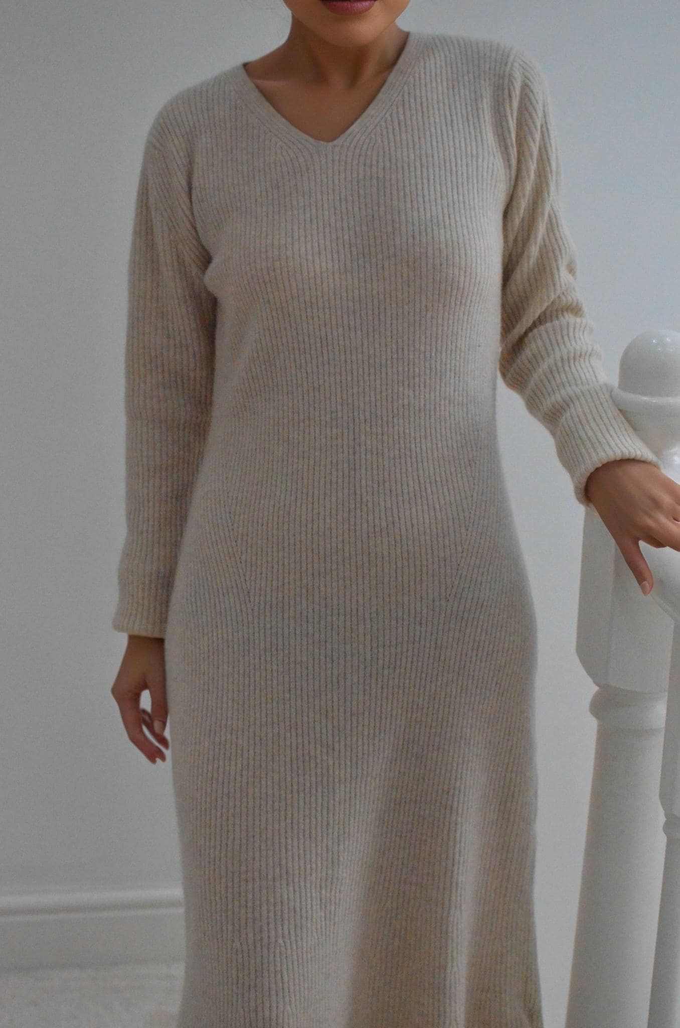 Luxury Cashmere & Wool Ribbed Knit winter Dress