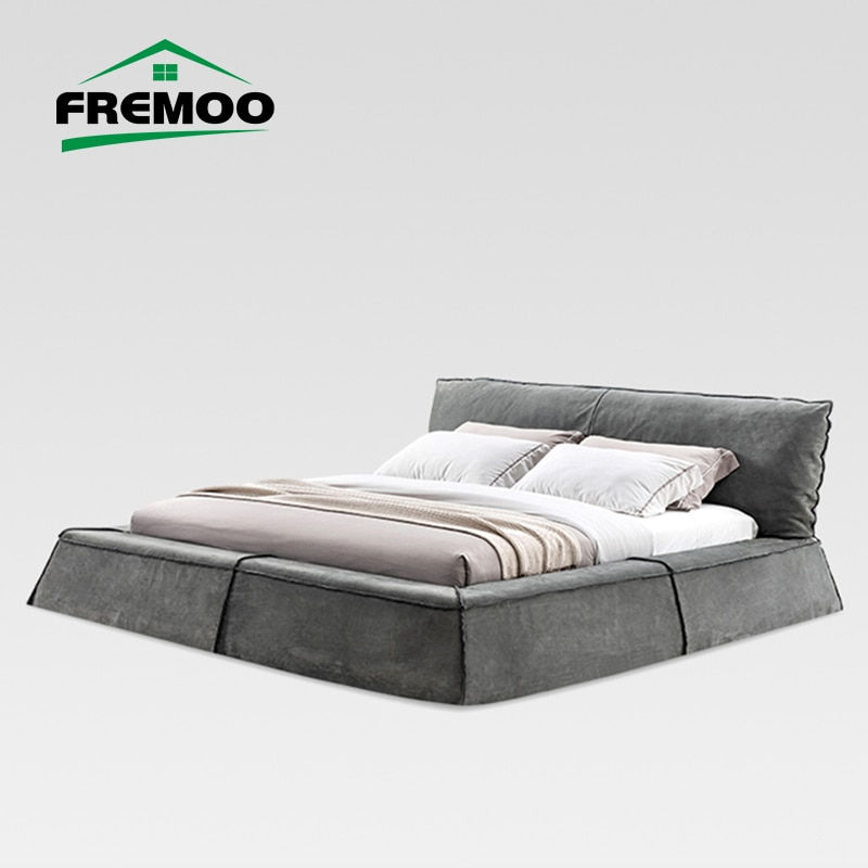 Italian Leather Bed Design Master Bedroom Double Bed Light Luxury Solid Wood